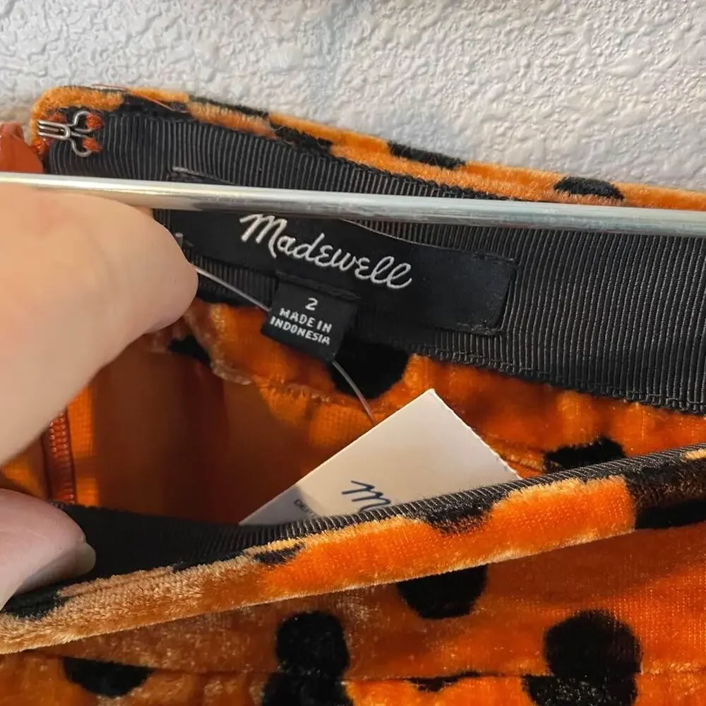 Madewell Skirt WMNS Orange Black SZ 2 Velour Polka Dot Mini Skirt Retro Modern - Picture 3 of 7